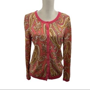 Talbots Paisley Cardigan Petite Medium Floral Lightweight Cotton Sweater